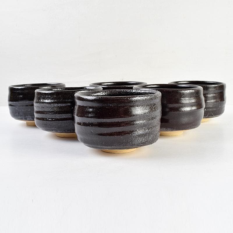 茶道具　兎月窯　杉浦芳樹　瀬戸黒　茶碗　六客　共箱　C　R9363B